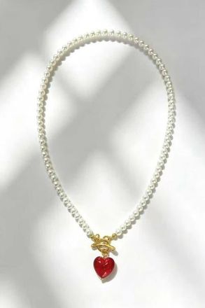 Classicharms Valentina Murano Glass Heart Pendant Pearl Necklace in Red at Nordstrom