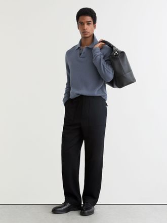 Reiss Airforce Blue Wool-blend Half-button Polo Jumper, 2XL