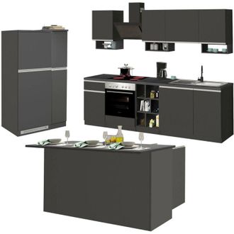 Dmora Dmora - Cucina completa Arlo, Set con dispensa, Mobile per cucinotto, Kit blocco con isola e portafrigo, 100% Made in Italy, Antracite e Ardesia