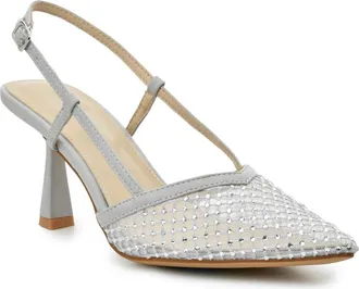 Nicole Miller Rhinestone Mesh Slingback Pump in Grey Smooth at Nordstrom Rack, Size 6 M