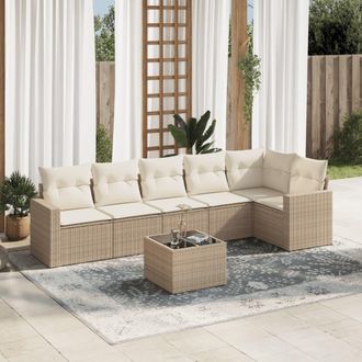 vidaXL Vidaxl - Set Sof&aacute;s De Jard&iacute;n 7 Piezas Y Cojines Rat&aacute;n Sint&eacute;tico Beige