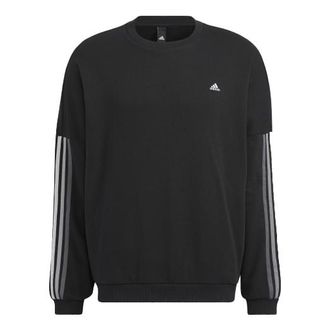 adidas Mens adidas Stripe Sports Round Neck Pullover Black HC9960