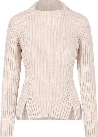 Victoria Beckham Ribbed Cashmere-Merino Knit Sweater with Square Neckline