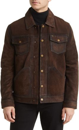 Frye Leather Trucker Jacket in Dark Brown at Nordstrom, Size Large