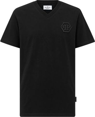 Philipp Plein V-hals T-shirt Borduurwerk Hexagon - Heren - T-shirts - Zwart - S - Katoen - Tops