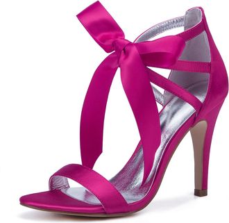 Generic Wedding Bridal Shoes Women Peep Toe High Heels Sandals Wedding Stain Evening Dress Stiletto Shoes 10.5Cm,Rose red,3 UK