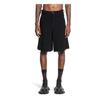 Comme Des Gar&ccedil;ons Casual Shorts, male, Black, Size: L Black Wool Nylon Shorts with Belt