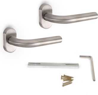 Emuca Emuca - Lote De 2 Manivelas Con Roseta Oval Para Puertas De Interior, Forma De L, Acero Inoxidable, N&iacute;quel Satinado