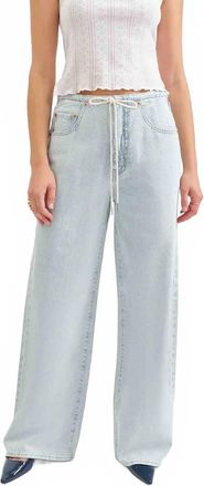 Daze Drawstring Mid Rise Wide Leg Jeans In Baby Talk
