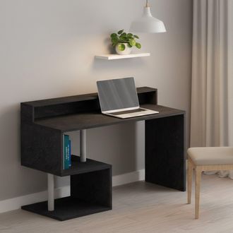 Dmora Escritorio Silvestro, Escritorio Lineal Con Estantes De Almacenamiento, Escritorio De Oficina Multiusos Con Tablero, 140x60h93 Cm, Pizarra, Con Embala