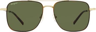 Ferragamo SF266S Square Metal Sunglasses - Gold