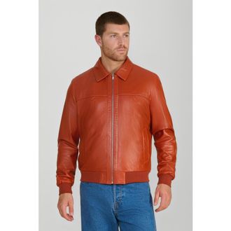 FURNIQ Mason Leather Bomber Jacket in Whiskey at Nordstrom, Size X-Large