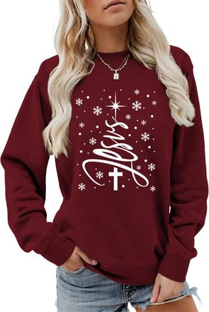 Generic Jesus Christmas Sweatshirts Women Religious Faith Christian Shirt Vintage Jesus Christmas Tree Sweatshirt Christmas Jesus Sweatshirt Xmas Shirt Wine