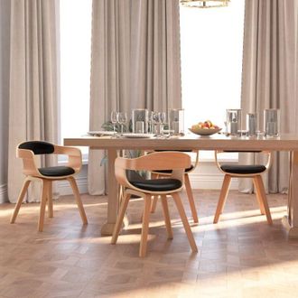 vidaXL Sillas De Comedor 4 Uds Madera Curvada Y Cuero Sint&eacute;tico Negro Vidaxl
