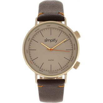 Simplify The 3300 Leather-Band Watch in Dark Brown/gold at Nordstrom