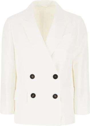 Brunello Cucinelli Monili Double-breasted Blazer - Dames - Blazers - Beige - S - Leer - Jassen