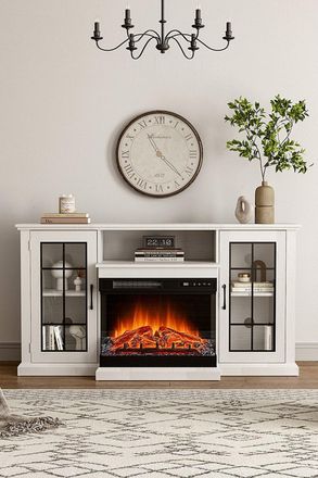 Living and Home 3-Sided Electric Fireplace TV Stand with Glass Door Closed Storage