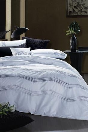 Melange Home King Vail Embroidered Duvet 3-Piece Set - White/Grey in White/Grey at Nordstrom Rack
