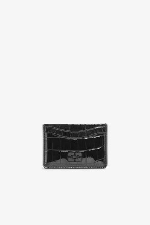 Ganni Black Croco Patent Bou Card Holder