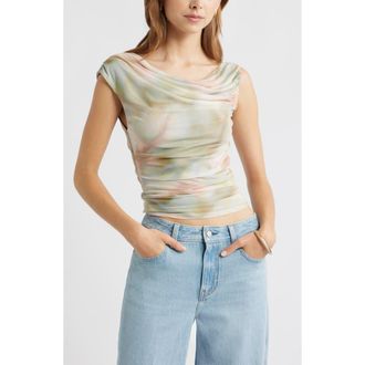 Open Edit Cap Sleeve Mesh Top in Pink Whisper Floral at Nordstrom, Size Xx-Small
