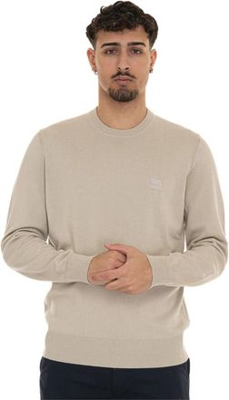 HUGO BOSS Ronde hals trui met logodetail - Heren - Ronde hals truien - Beige - 2XL - Katoen - Truien & Vesten