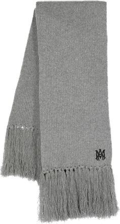 Amiri logo-embroidered fringed cashmere scarf - men - Cashmere - One Size - Grey