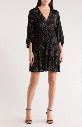 Eliza J Sequin Tiered Cocktail Dress in Black at Nordstrom Rack, Size 18 (Similar To 14W)