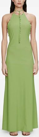CHRISTOPHER ESBER Beach Quartz halterneck embellished dress - women - Polyamide/Elastane/Cotton/Natural Stone - 10 - Green