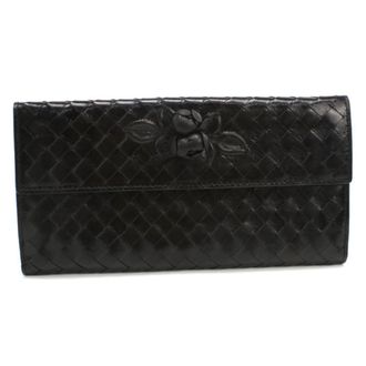Bottega Veneta Intrecciato Black Leather Long Wallet (Bi-Fold) (Pre-Owned)