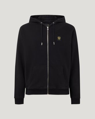 Belstaff Full Zip Hoodie Cotton Fleece Black Size 2XL