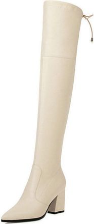 Generic Womens Over-The-Knee Elastic Boots, Slip-On Pointed Toe & Block Heel, Versatile for Work and Leisure,Apricot,1.5 UK