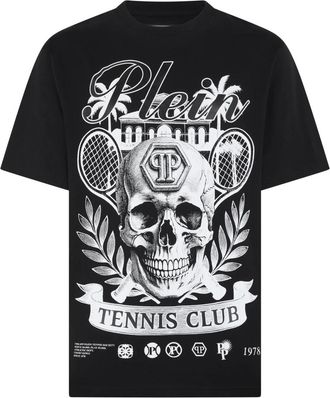 Philipp Plein Round Neck T-Shirt Skull Tennis Club - Heren - T-shirts - Zwart - S - Denim - Tops