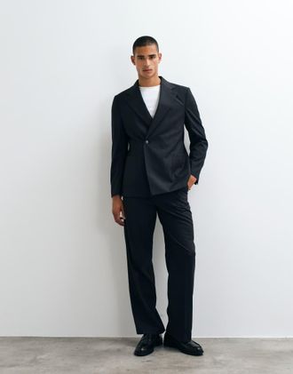 Asos Giacca da abito slim in misto lana verde medio lavabile-Nero