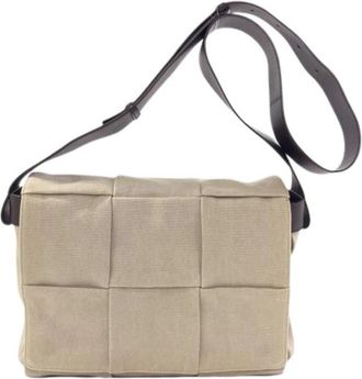 Bottega Veneta Pre-owned Canvas Shoulder Bag - Dames - Vintage Schoudertas - Beige - ONE Size - Leer - Vintage