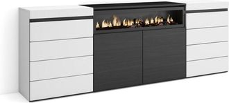 Skraut Home Cómoda, Cajonera, Mueble Auxiliar, 214x75x35 cm, Dormitorio, habitación, Chimenea eléctrica, Estilo Moderno, Blanco y negro - Skraut Home