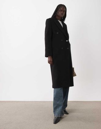 Mango cappotto sartoriale doppiopetto in misto lana nero