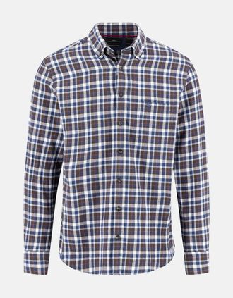 Fynch-Hatton Mens Premium Flannel Check Button Down Shirt Dark Chocolate - Brown - Size: 40/Regular
