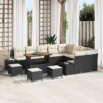 vidaXL Vidaxl - Conjunto De Sof&aacute; De Jard&iacute;n 12 Pcs Negro, Crema 110 X 55 X 71 Cm