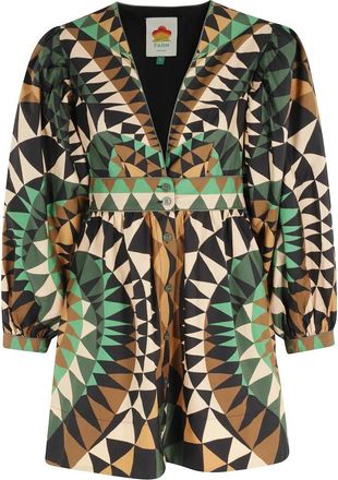 Farm Rio Heart Deco Mini Jurk - Dames - Korte kleedjes - Groen - XS - Katoen - Kleedjes