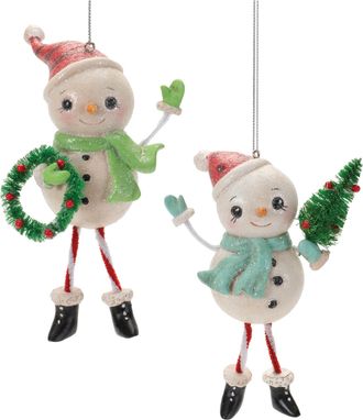 Melrose International Nostalgic Snowman Ornament (Set of 12) - White, Red, Green