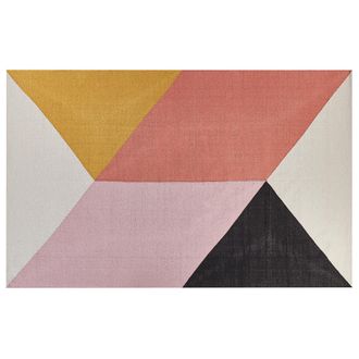 Beliani Alfombra De Algod&oacute;n Rosa Beige Amarillo Negro 140 X 200 Cm Hecho A Mano Nizip