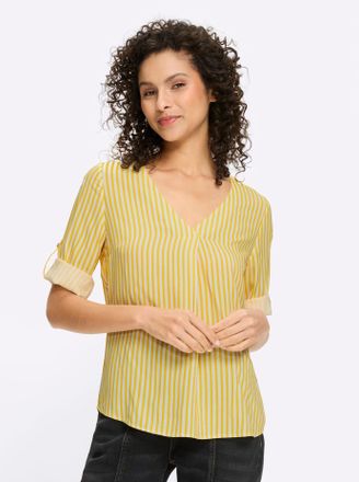 Heine Schlupfbluse HEINE, Damen, Gr. 34, sonnengelb, ecru, gestreift, 100% Viskose, bedruckt, gemustert, gestreift, mehrfarbig, V-Ausschnitt, Blusen Schlupf