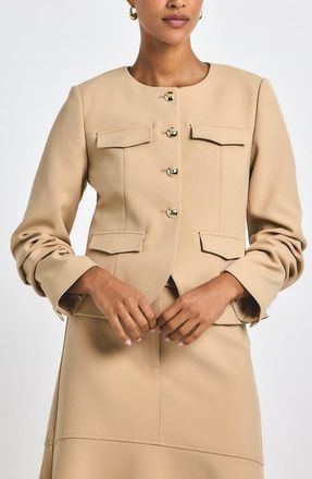 Derek Lam Novessa Ruched Sleeve Jacket in Camel at Nordstrom, Size 14