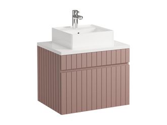 Vente-Unique Mueble de baño suspendido rosa con lavabo sobre encimera - 60 cm - SATARA