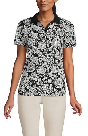 Lands End Supima Cotton Polo Shirt in Black/ivory Floral Medley at Nordstrom, Size X-Small