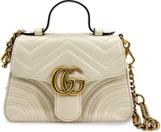 Gucci Gg Marmont Top Handle Flap Matelasse Leather White Leather Handbag (Pre-Owned)