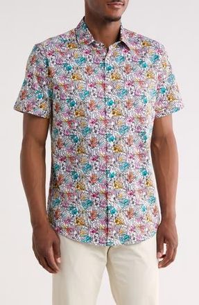 Robert Graham Benloch Short Sleeve Cotton Button-Up Shirt in White Multi at Nordstrom Rack, Size Xx-Large