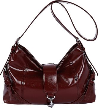Generic PU Leather Shoulder Bag Retro Sling Bag Casual Tote Bag Commute Handbag (Red)
