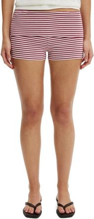 Cotton On Womens Hallie Foldover Micro Short in Madi Stripe Rich Plum at Nordstrom, Size Xxx-Small