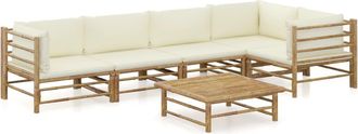 vidaXL Set De Muebles De Jard&iacute;n 6 Piezas Bamb&uacute; Y Cojines Blanco Crema Vidaxl